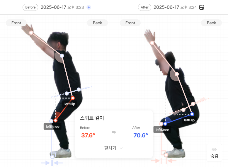 오버헤드 스쿼트 검사 전후 비교