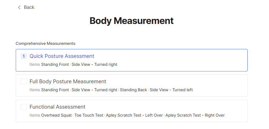 Select the Quick Posture Test from the Body Assessment menu