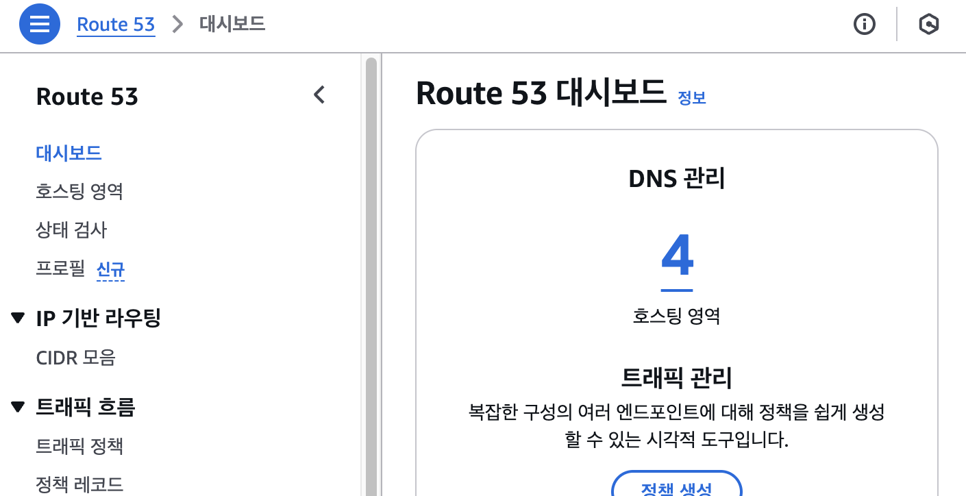 <그림> Route 53 대시보드
