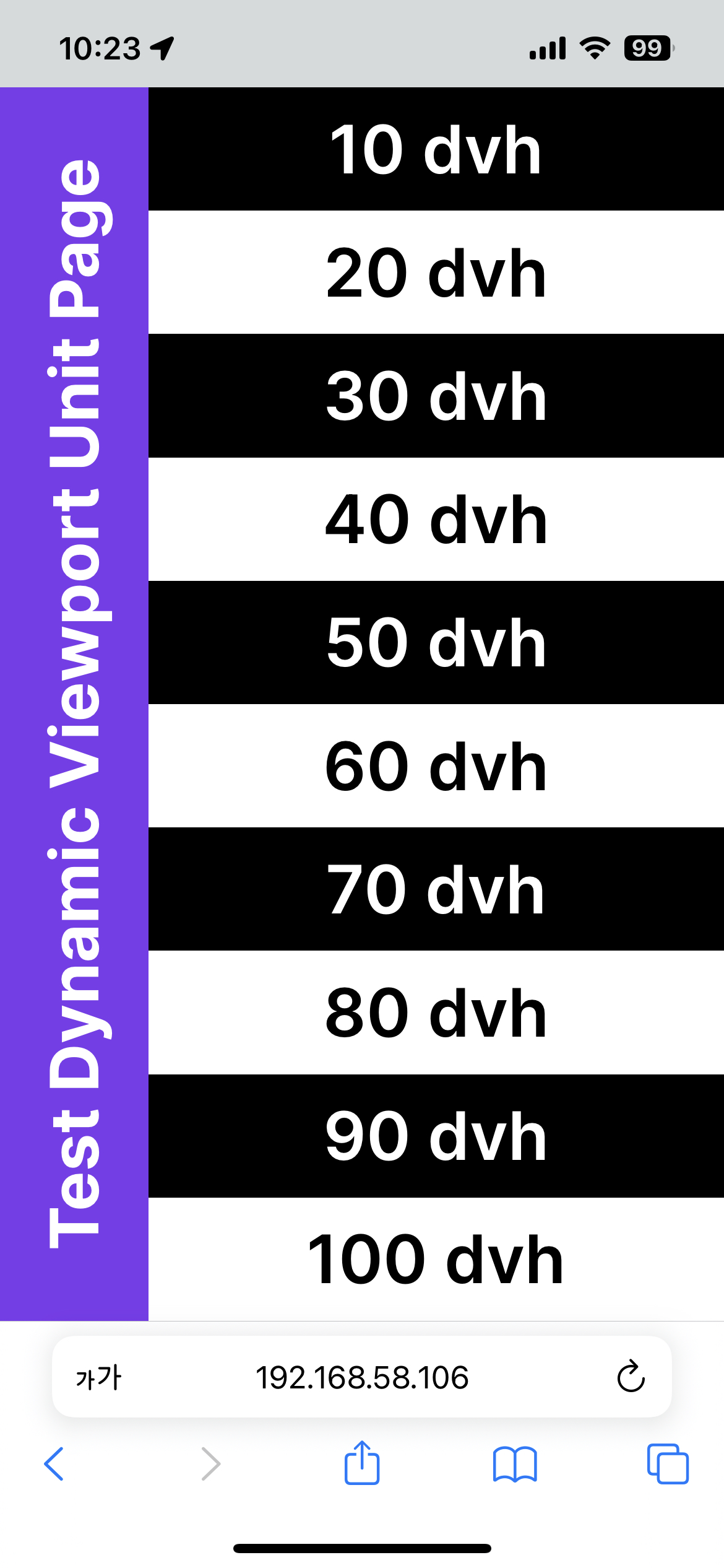 iOS Safari에서 본 100 dvh