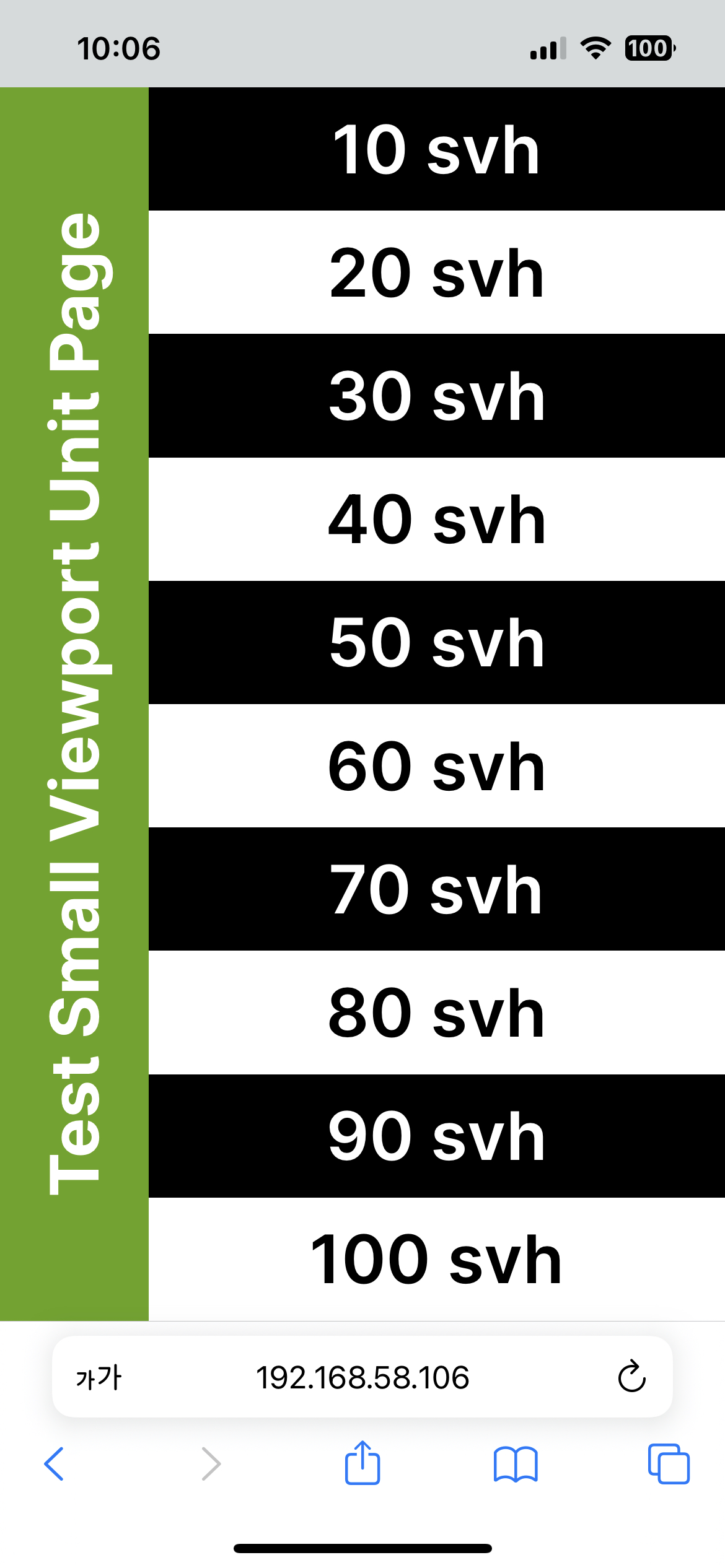 iOS Safari에서 본 100 svh